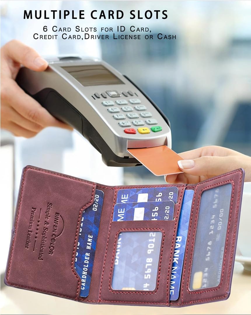 iTape Leather Magnetic Phone Wallet Compatible with Various Phone Models Android and iOS, Ultra-thin Trifold Wallet Card Holder Flip Stand Purple