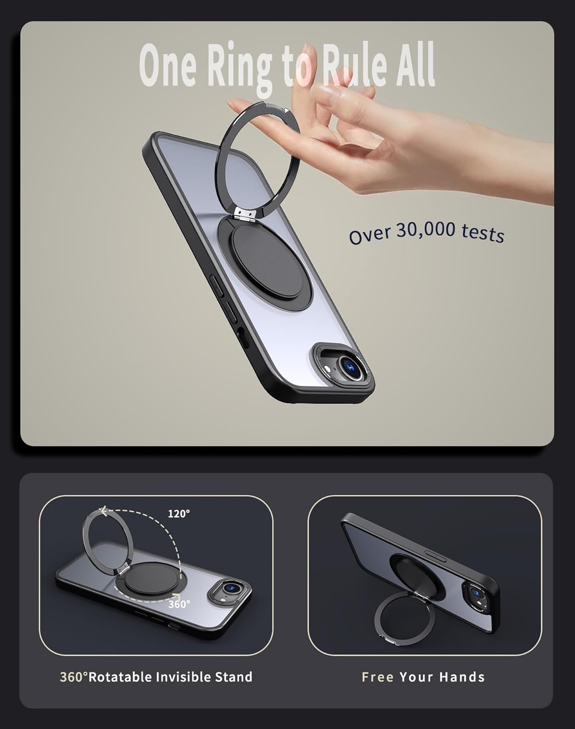 Magnetic phone case for iPhone 16E, mechanical gear 360° rotating bracket supports wireless charging, shockproof ultra-thin shell