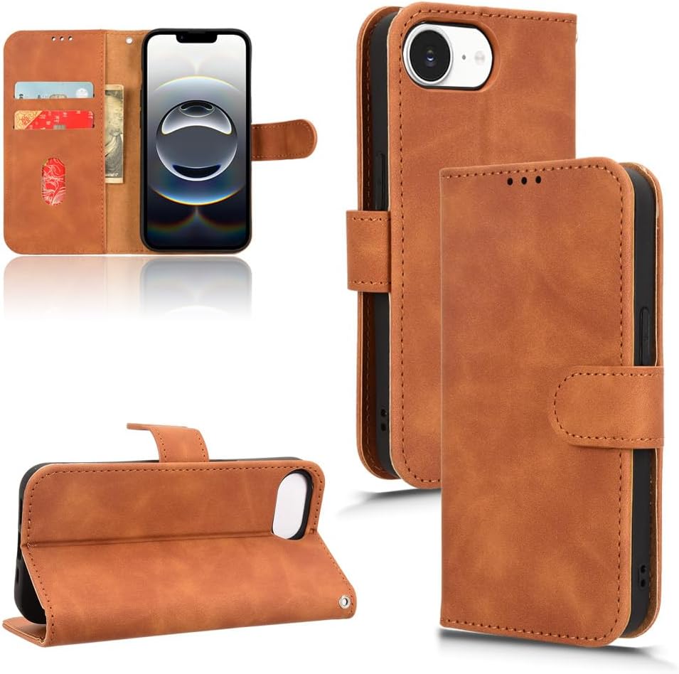 Mobile phone case compatible with iPhone 16E. Soft touch flip holder credit card slot wallet phone case, shockproof and drop-proof Green