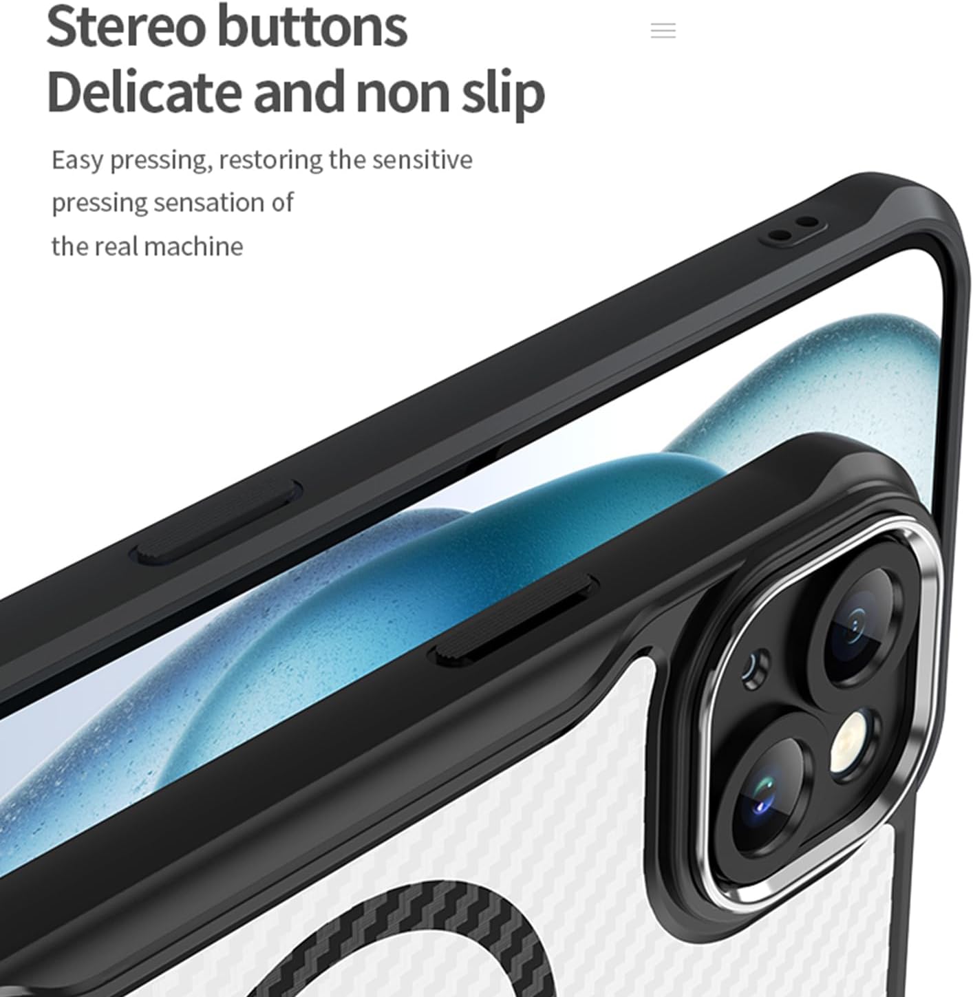 Magnetic carbon fibre case for iPhone 15 Plus, support wireless charging, carbon fibre shockproof slim case Black