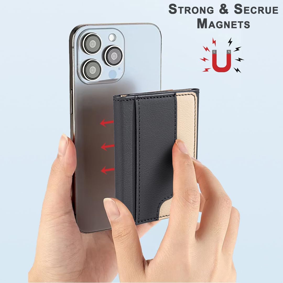 iTape Leather Magnetic Phone Wallet Compatible with Various Phone Models Android and iOS, Colorblock Horizontal Magnetic Card Holder Ultra-thin Wallet Card Holder Flip Stand Green