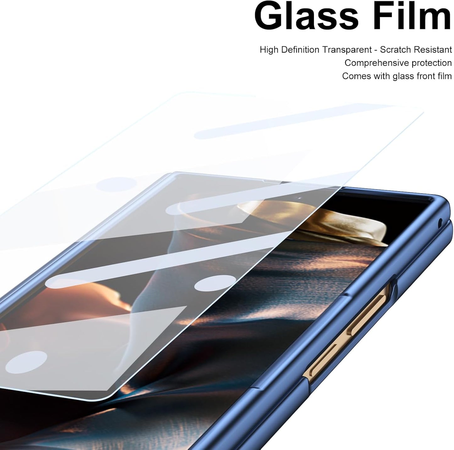 iTape Lightweight phone case for Samsung W25, hinged case supports wireless charging with lens protection, screen protector, complimentary stylus, drop-proof and fingerprint resistant Gold