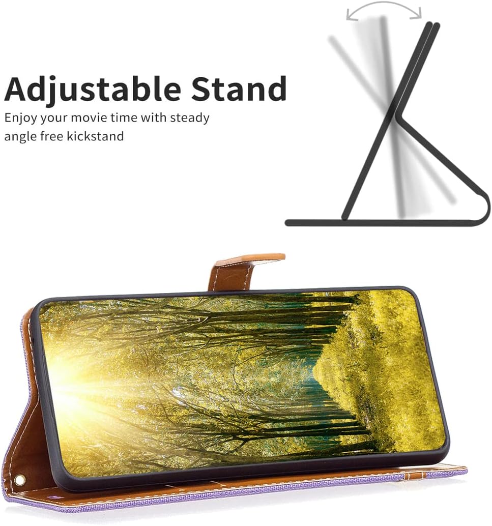 Colorblock Denim Wallet Phone Case for iPhone 16E, Wallet Phone Case Flip Stand, Credit Card Slot Wallet Wrist strap Green