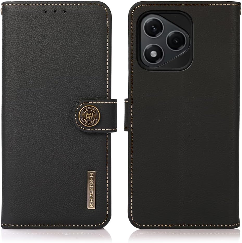 iTape Genuine leather phone case for Honor 400 Lite, cowhide RFID anti-theft brush phone case with card slot and shockproof flip cover Black