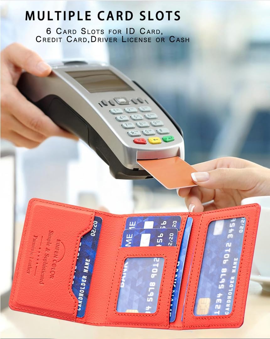 iTape Leather Magnetic Phone Wallet Compatible with Various Phone Models Android and iOS, Solid Color Magnetic Card Holder Ultra-thin Trifold Wallet Card Holder Flip Stand Red