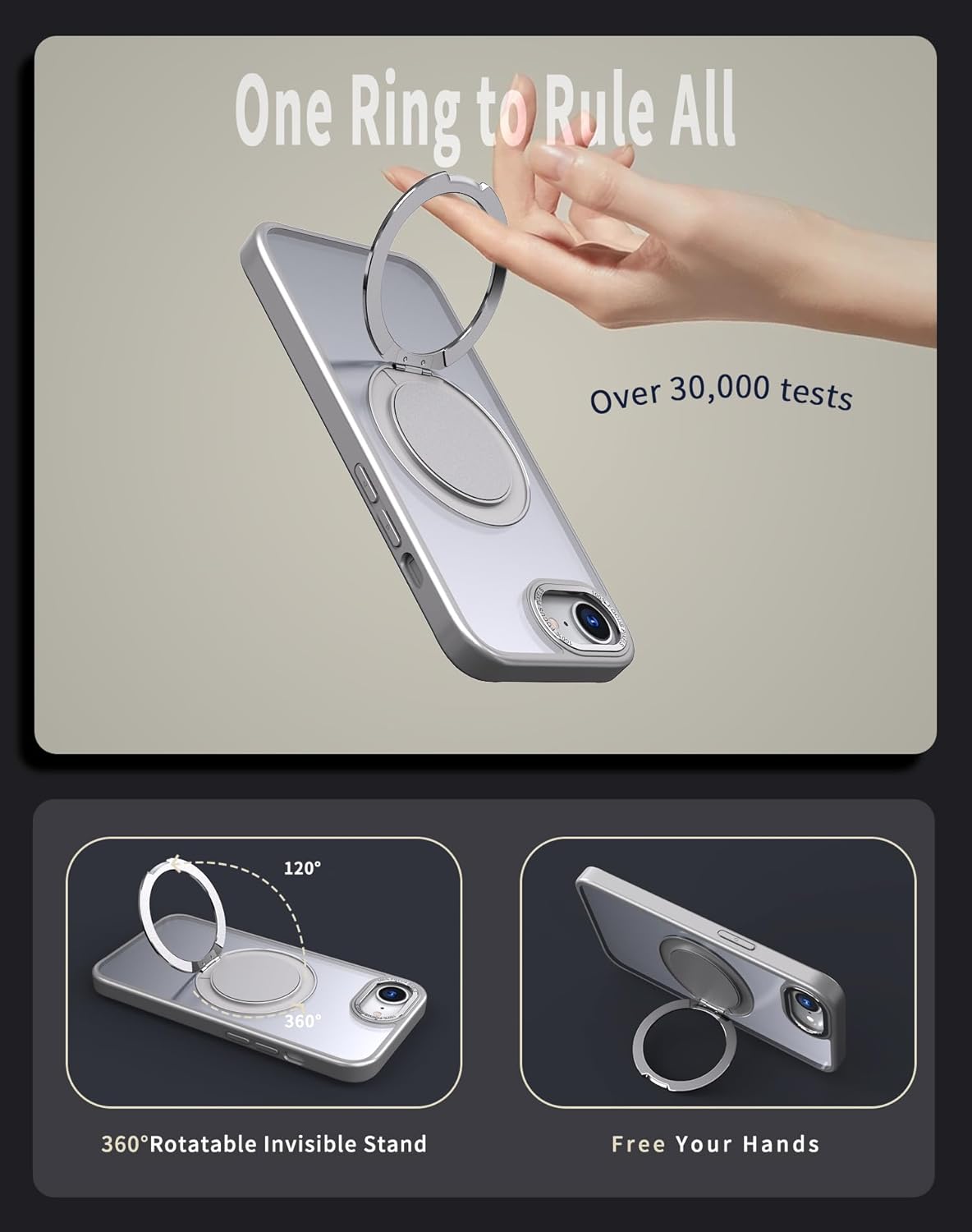 Magnetic phone case for iPhone 16E, mechanical gear 360° rotating bracket supports wireless charging, shockproof ultra-thin shell