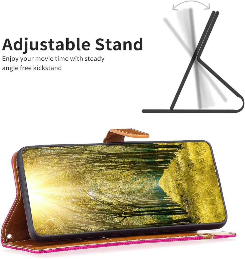Colorblock Denim Wallet Phone Case for iPhone 16E, Wallet Phone Case Flip Stand, Credit Card Slot Wallet Wrist strap Green