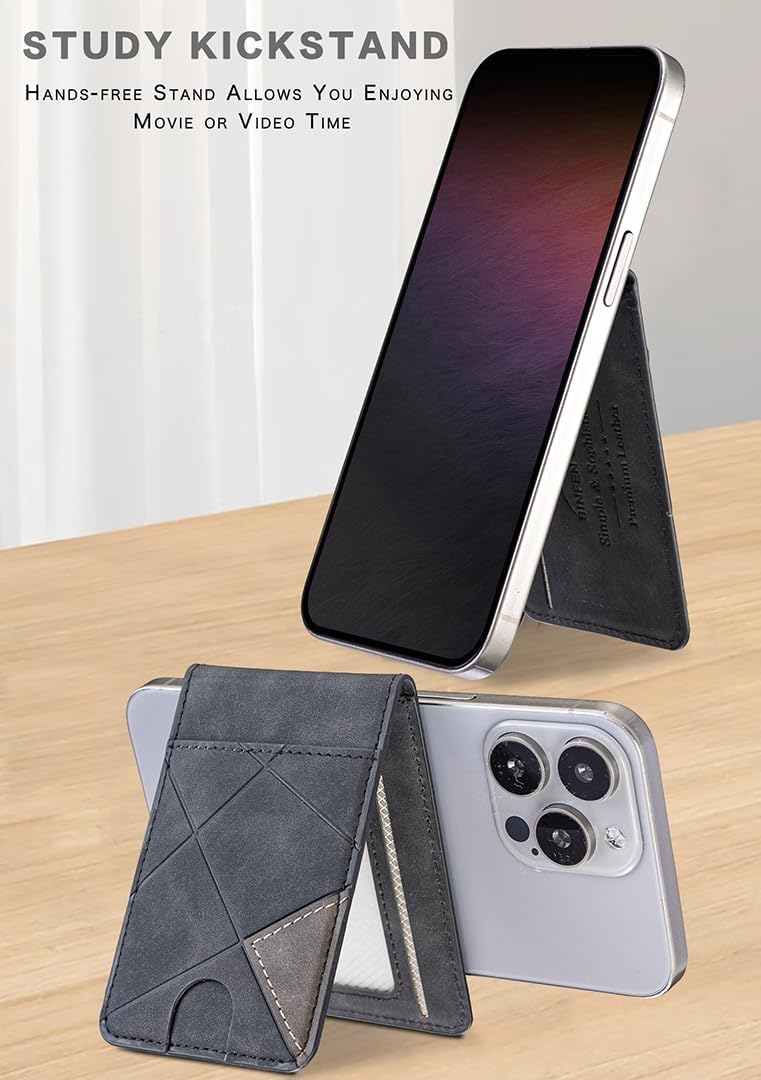 iTape Leather Magnetic Phone Wallet Compatible with Various Phone Models Android and iOS, Magnetic card holder with vertical prism Ultra-thin Trifold Wallet Card Holder Flip Stand Red