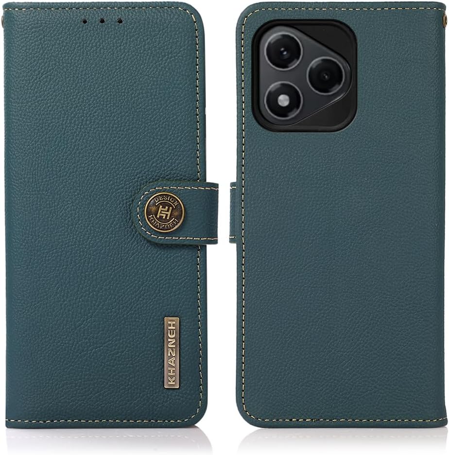 iTape Genuine leather phone case for Honor 400 Lite, cowhide RFID anti-theft brush phone case with card slot and shockproof flip cover Black
