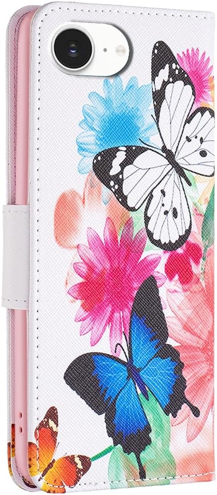 Painted phone case for iPhone 16E, magnetic closure wallet case, multiple card slots, wallet, flip cover, shockproof protection