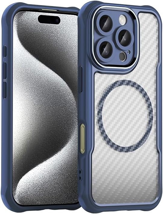 iTape Carbon fiber phone case for iPhone16 Pro, double-layer shockproof airbag anti-drop protective case, heavy-duty ultra-thin TPU shell, supports wireless charging Purple