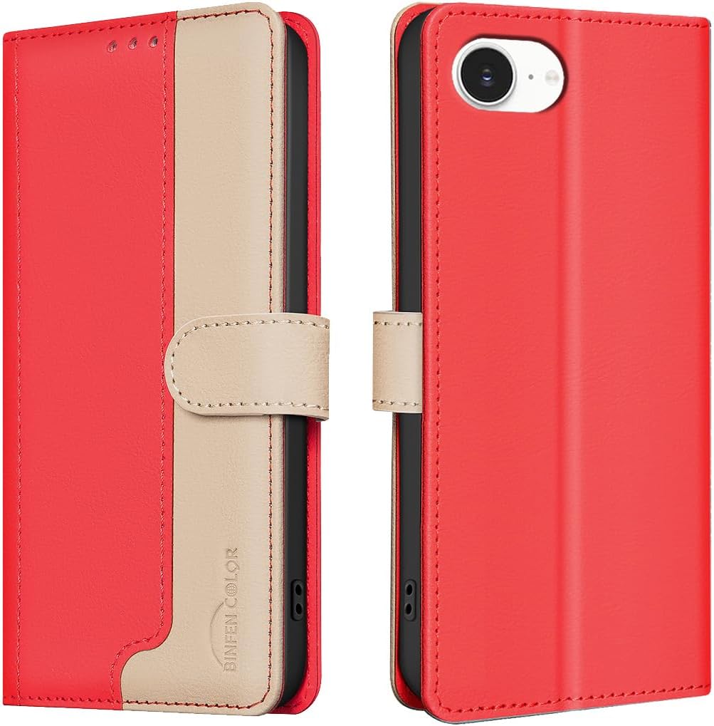 Colorblock Wallet Phone Case for iPhone 16E, Wallet Phone Case (RFID Anti-theft Swipe) Flip Stand, Credit Card Slot Wallet Black