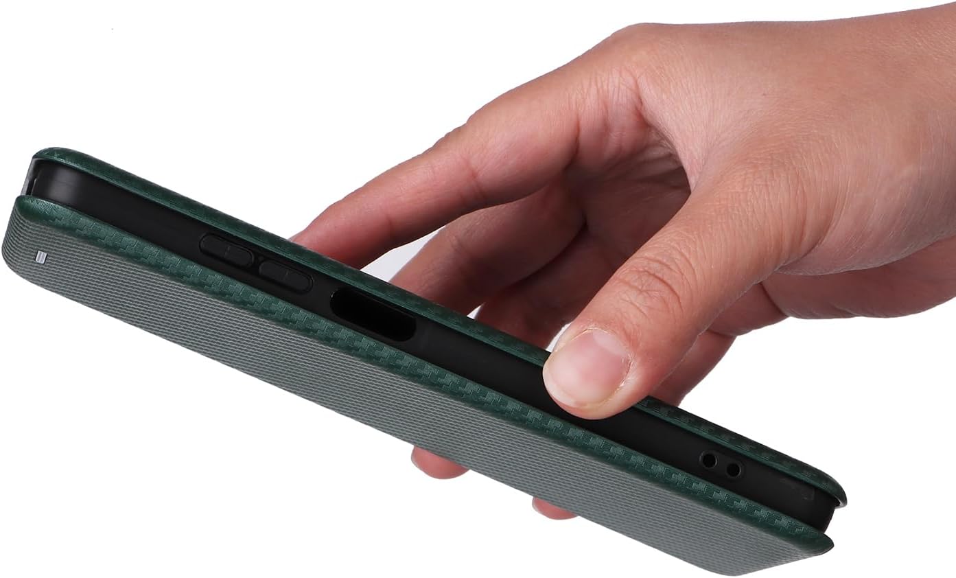 iTape Carbon fiber phone case for Motorola Moto G 04. Magnetic flip phone case, credit card slot, wallet case, shockproof and drop-proof Green