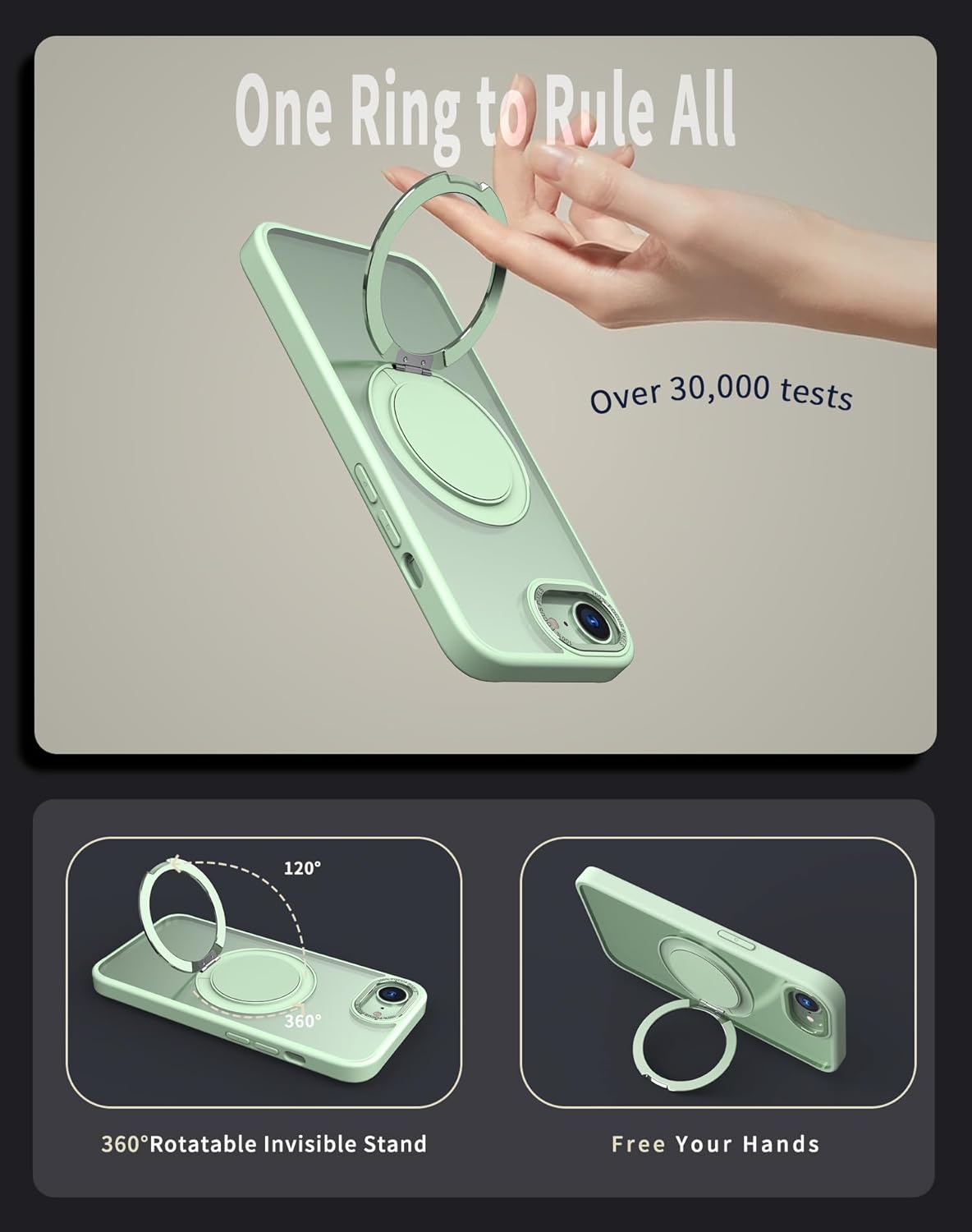 Magnetic phone case for iPhone 16E, mechanical gear 360° rotating bracket supports wireless charging, shockproof ultra-thin shell