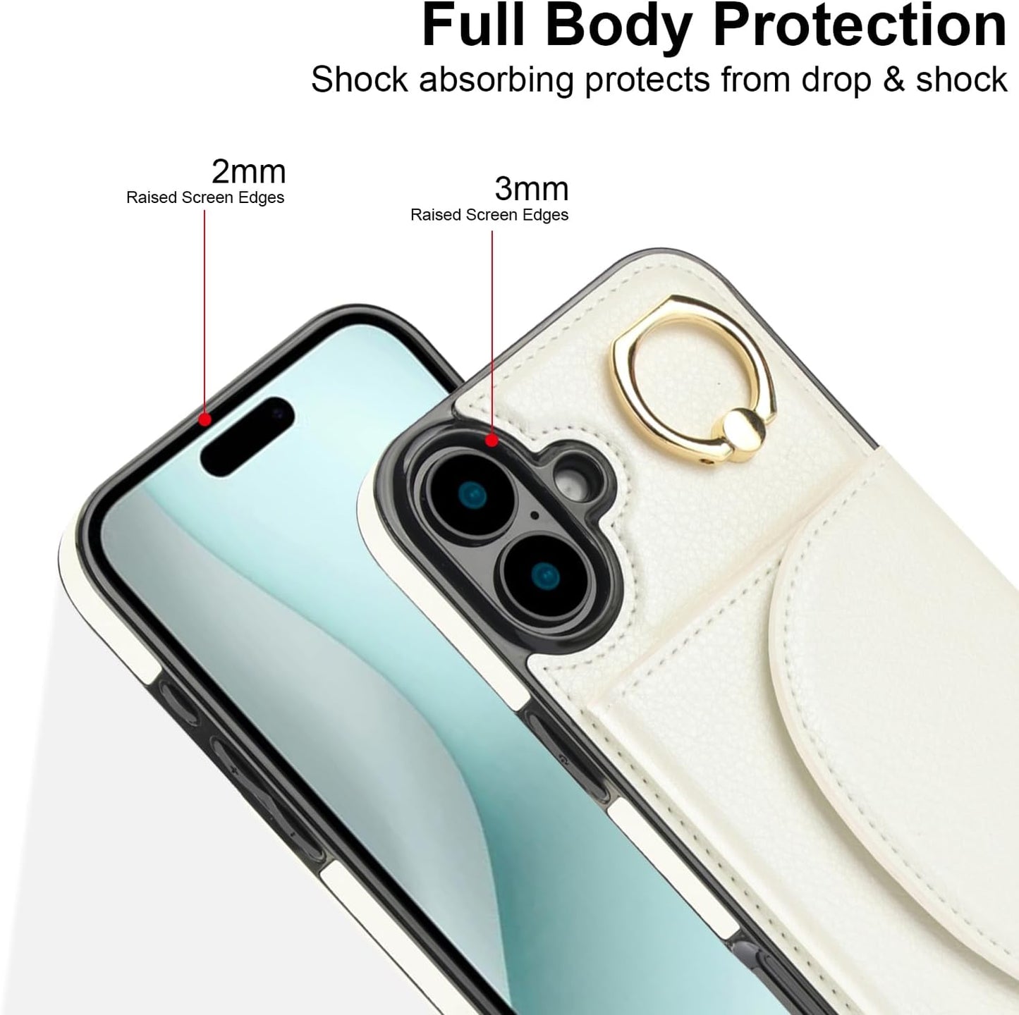 Tri-fold wallet case for iPhone 16 Plus, 360° rotating ring buckle stand, shockproof phone case coin purse card holder Black