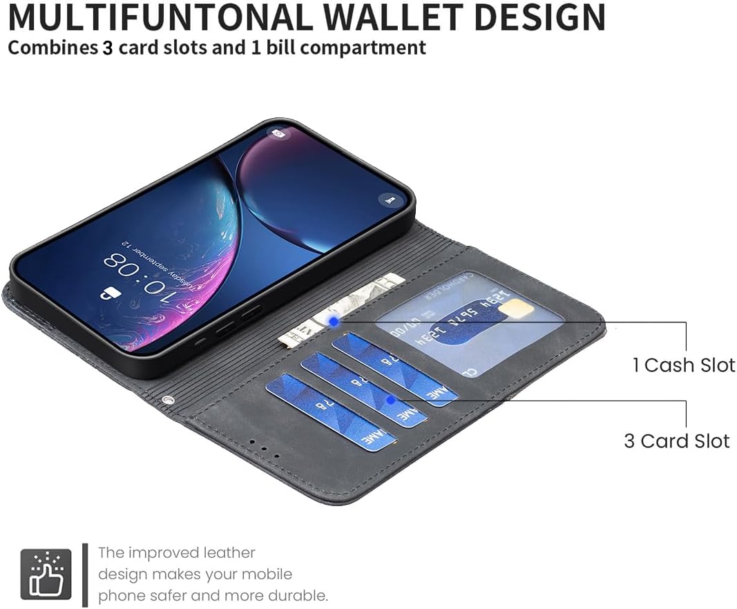 Denim pebbled phone case for iPhone 16E, magnetic buckle wallet case, flip-top stand for shock protection Red