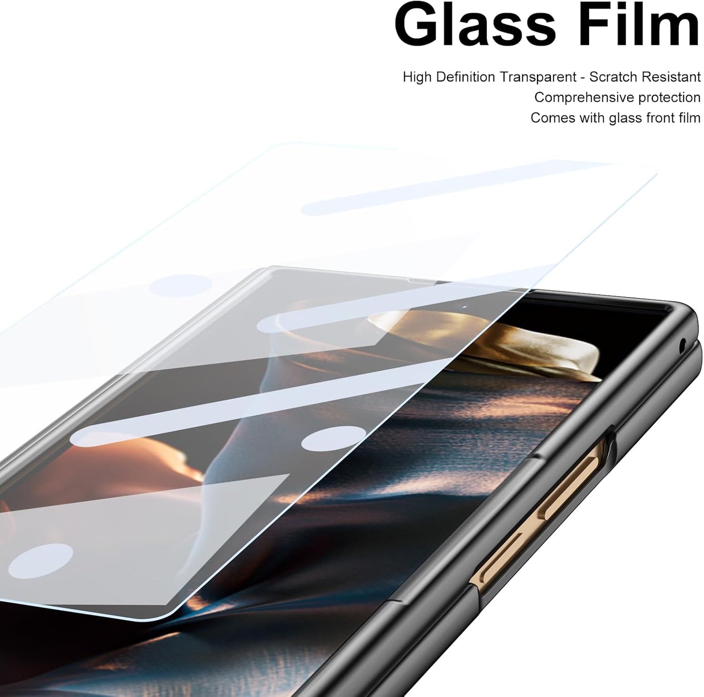 iTape Lightweight phone case for Samsung W25, hinged case supports wireless charging with lens protection, screen protector, complimentary stylus, drop-proof and fingerprint resistant Gold