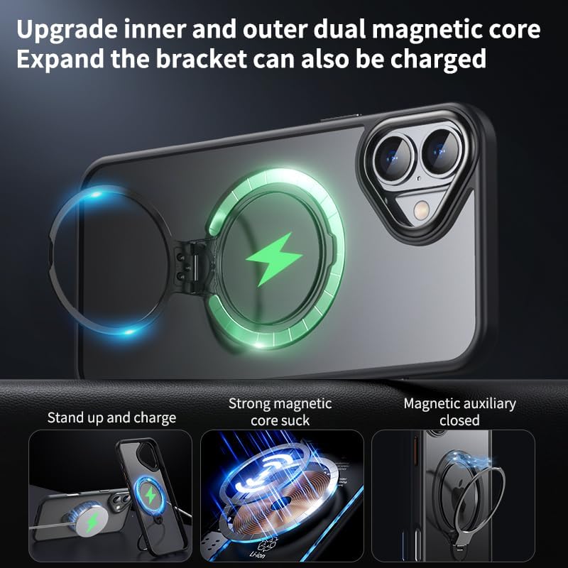Silicone phone case for iPhone 16, translucent phone case military shockproof protection ultra-thin case, magnetic car mount, supports wireless charging transparent