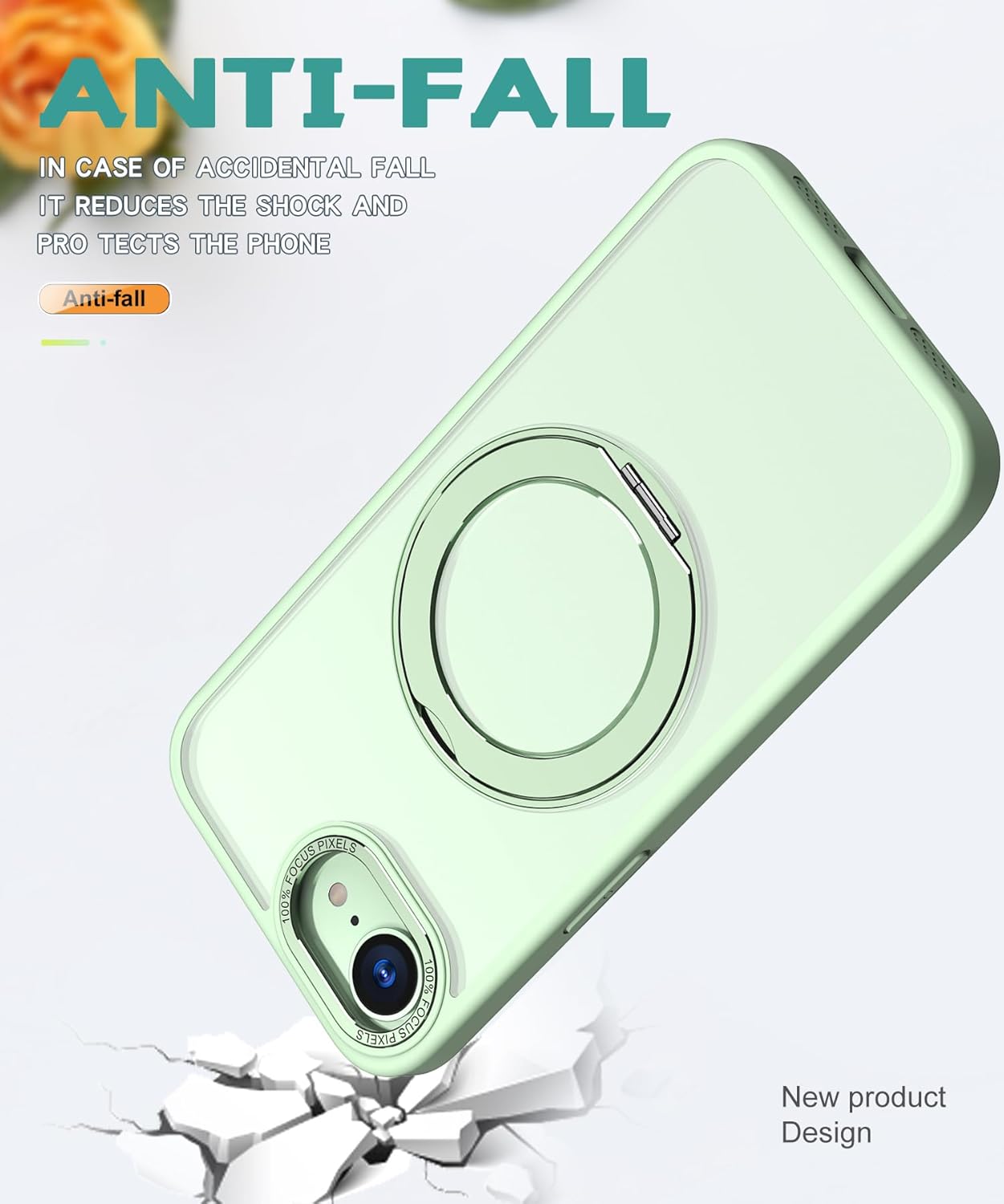 Magnetic phone case for iPhone 16E, 360° rotating bracket supports wireless charging, shockproof ultra-thin shell Gray