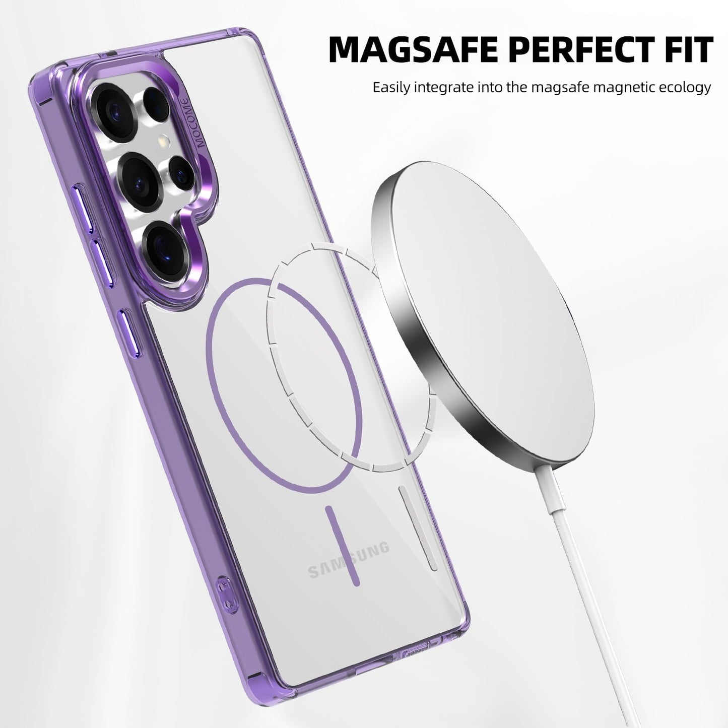 iTape Magnetic transparent phone case for Samsung Galaxy S25 Ultra, supports wireless charging, military-grade drop-proof, Car magnetic bracket 2 in 1 magnetic card holder