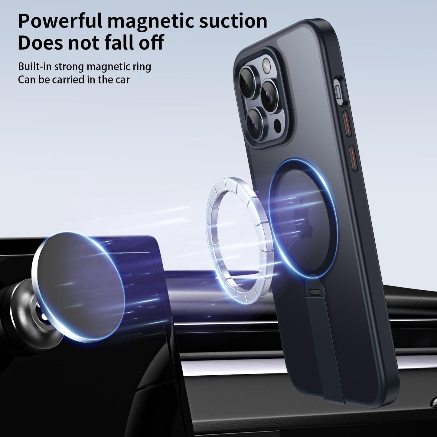 Magnetic phone case for iPhone 14 Pro max, supports wireless charging, 360° rotating invisible bracket, military-grade anti-drop protection Gray