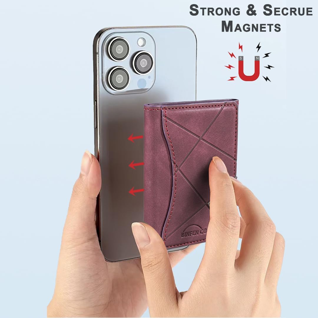 iTape Leather Magnetic Phone Wallet Compatible with Various Phone Models Android and iOS, Ultra-thin Trifold Wallet Card Holder Flip Stand Purple