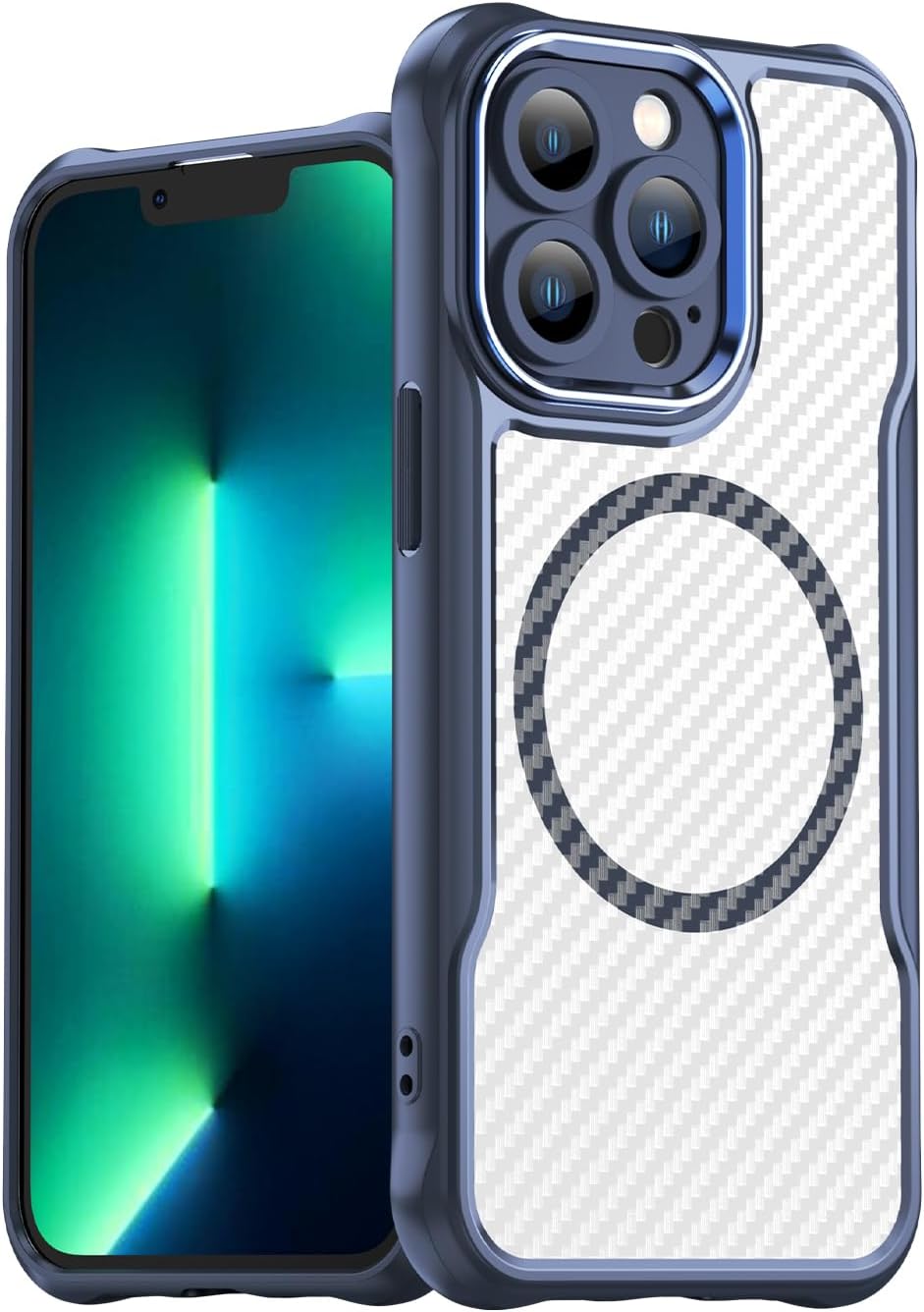 Magnetic carbon fibre case for iPhone 13 Pro, support wireless charging, carbon fibre shockproof slim case Purple