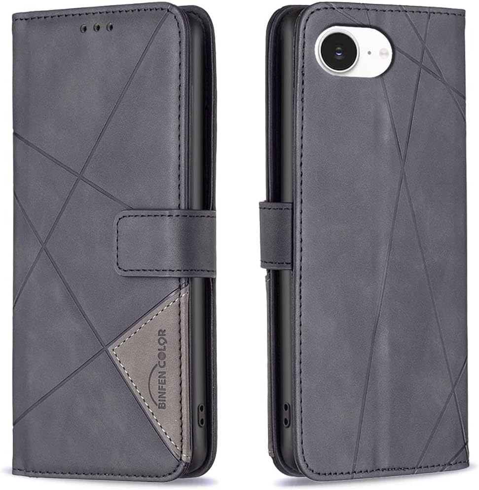 Denim pebbled phone case for iPhone 16E, magnetic buckle wallet case, flip-top stand for shock protection Red