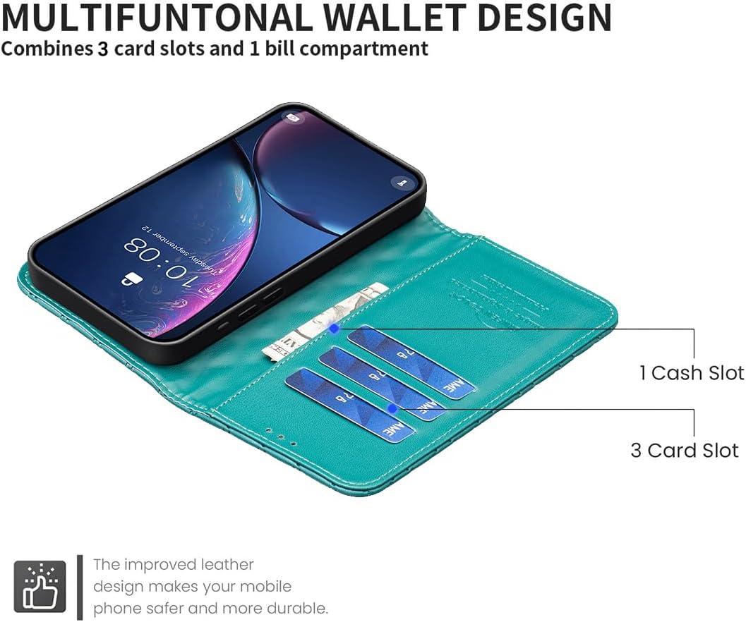 Diamond Wallet Case for iPhone 16E, Magnetic Snap Wallet Case, Flip-Stand for Shockproof Protection Green