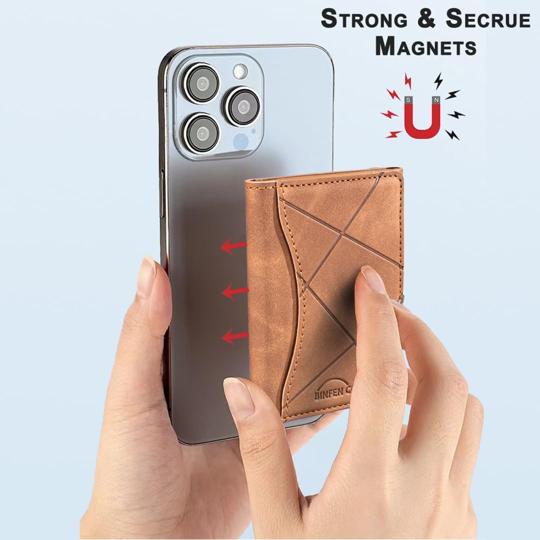 iTape Leather Magnetic Phone Wallet Compatible with Various Phone Models Android and iOS, Ultra-thin Trifold Wallet Card Holder Flip Stand Purple