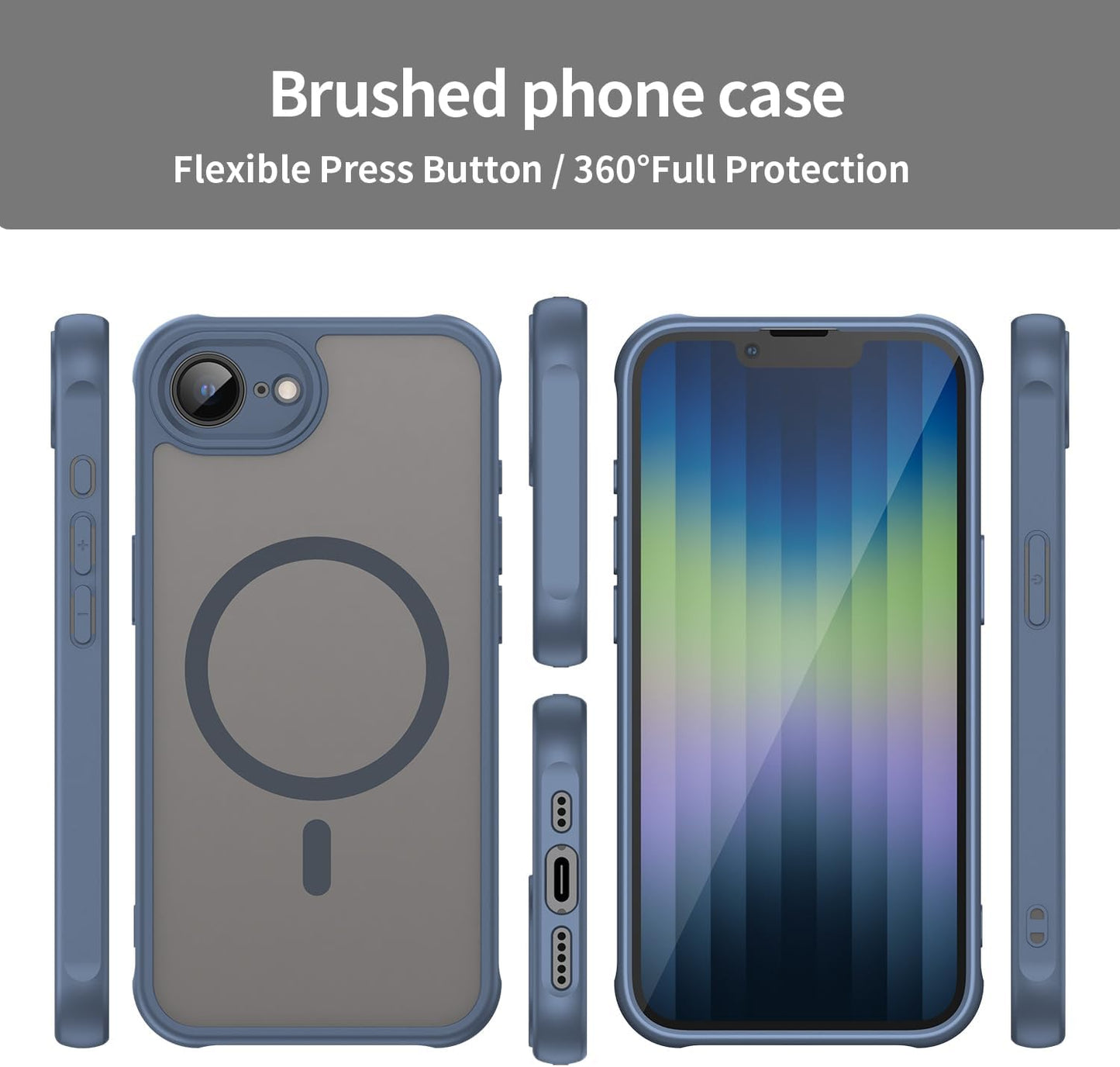 Magnetic translucent case for iPhone 16E, supports wireless charging, Shockproof slim protective case for iPhone 16E Shock-resistant slim case Purple