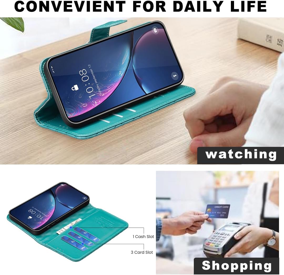 Diamond Wallet Case for iPhone 16E, Magnetic Snap Wallet Case, Flip-Stand for Shockproof Protection Green