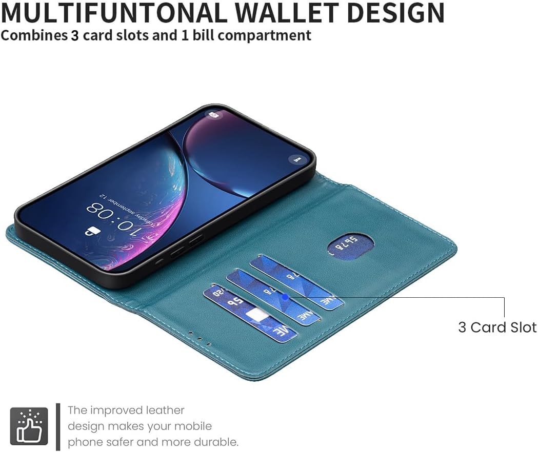 Leather Phone Case for Samsung Galaxy S25 Edge, Magnetic Leather Wallet Case, Flip Stand Shockproof Protection Green