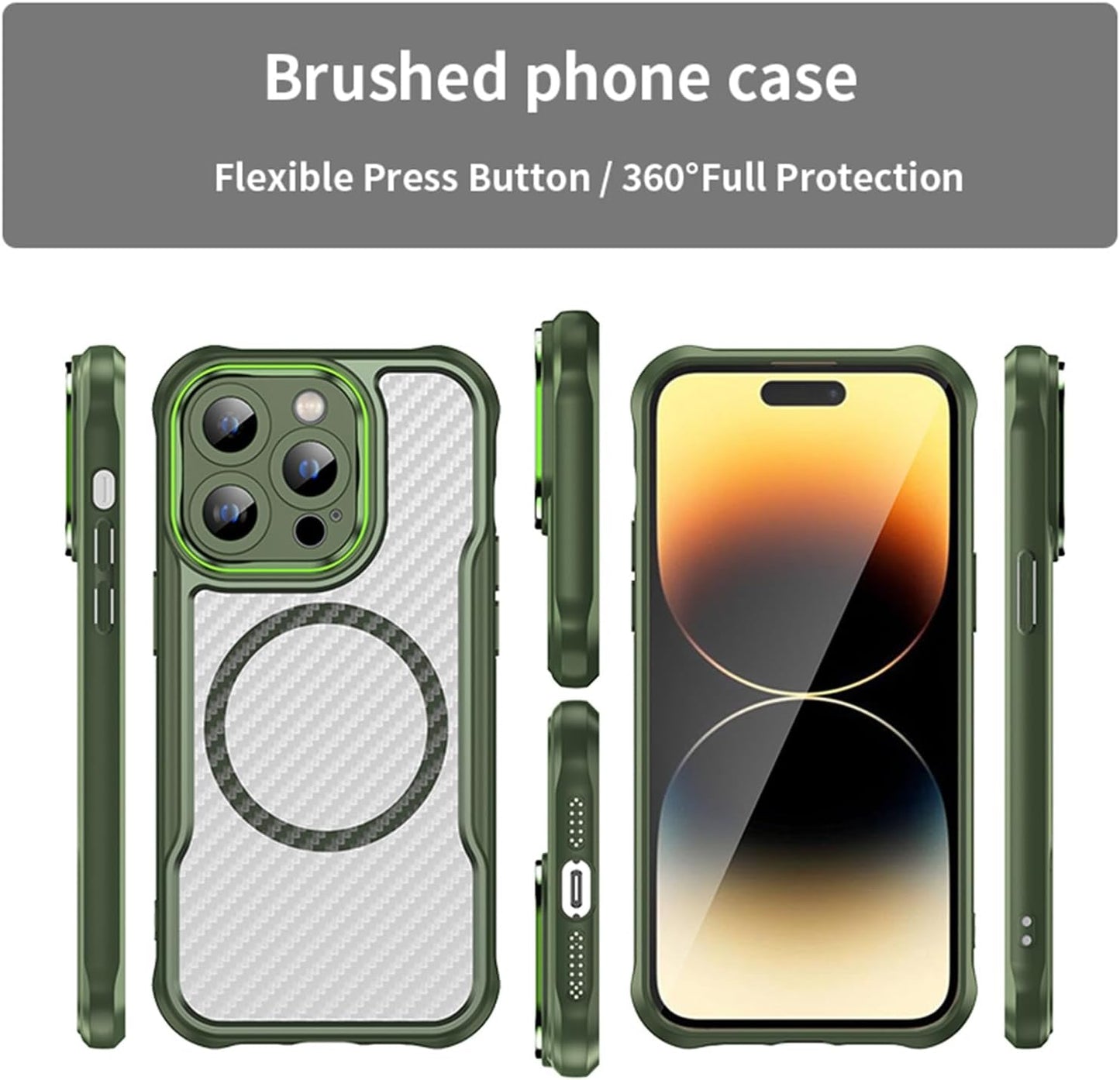 Magnetic carbon fibre case for iPhone 14 Pro, support wireless charging, carbon fibre shockproof slim case Black