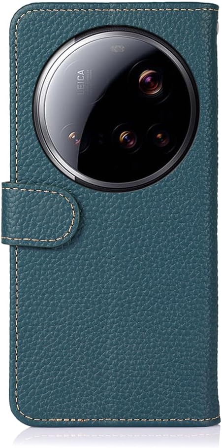 iTape Genuine leather pebbled phone case for Xiaomi 15 Ultra, cowhide RFID anti-theft brush phone case with card slot and shockproof flip cover Blue