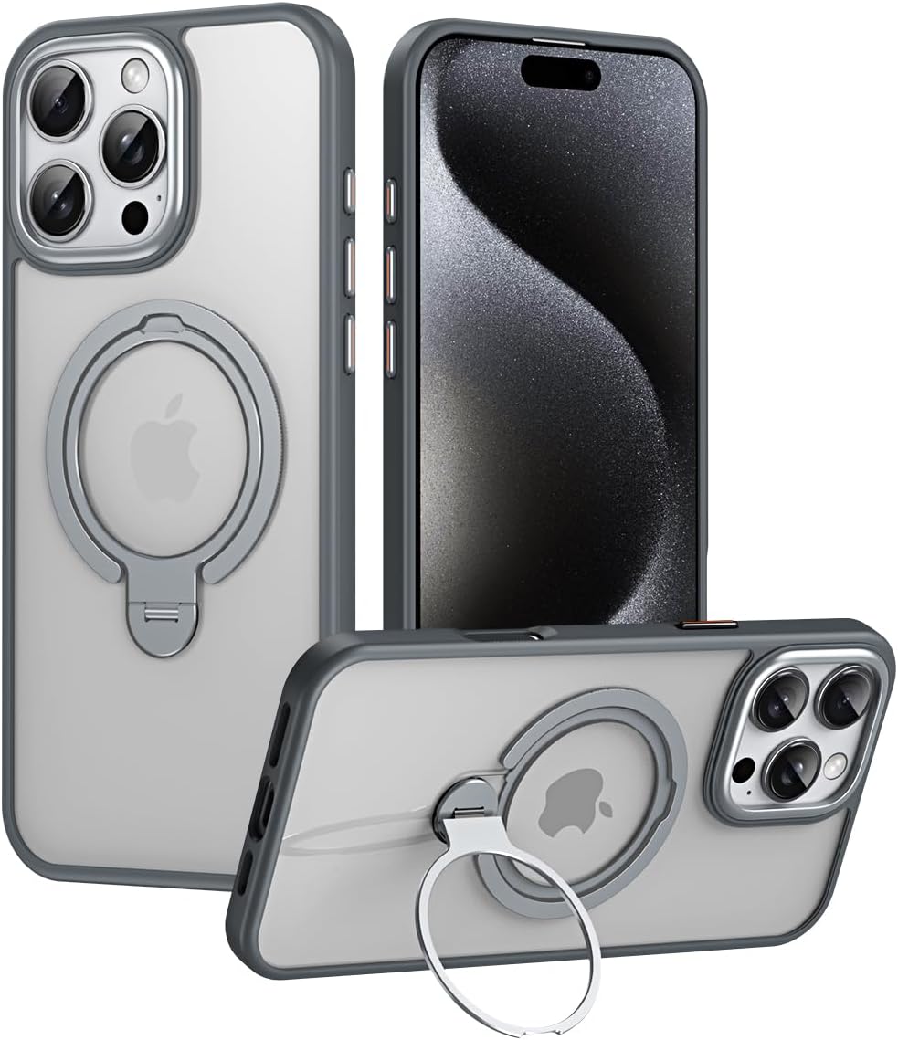 Silicone phone case for iPhone 16 Pro max, translucent phone case military shockproof protection ultra-thin case, magnetic car mount, supports wireless charging Black