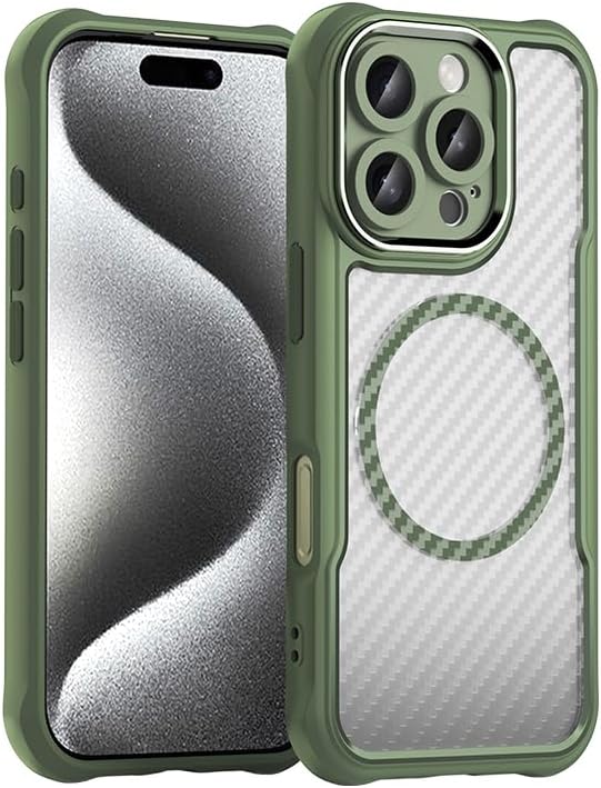 iTape Carbon fiber phone case for iPhone16 Pro, double-layer shockproof airbag anti-drop protective case, heavy-duty ultra-thin TPU shell, supports wireless charging Purple