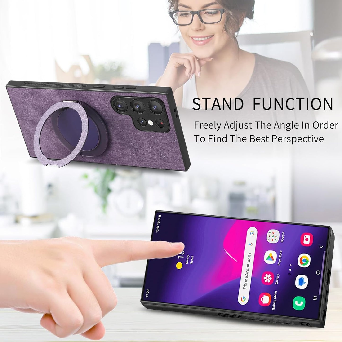 iTape Retro magnetic mobile phone case for Samsung Galaxy S25 Ultra, wireless charging magnetic car mount, round ring 360% rotating mount Green