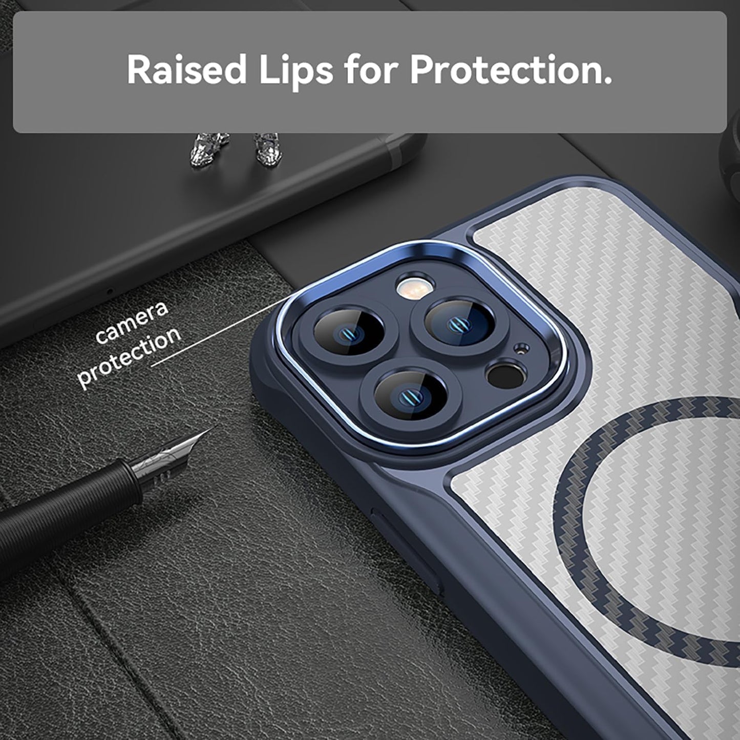 Magnetic carbon fibre case for iPhone 13 Pro max, support wireless charging, carbon fibre shockproof slim case Black