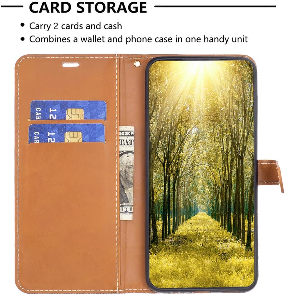 Colorblock Denim Wallet Phone Case for iPhone 16E, Wallet Phone Case Flip Stand, Credit Card Slot Wallet Wrist strap Green