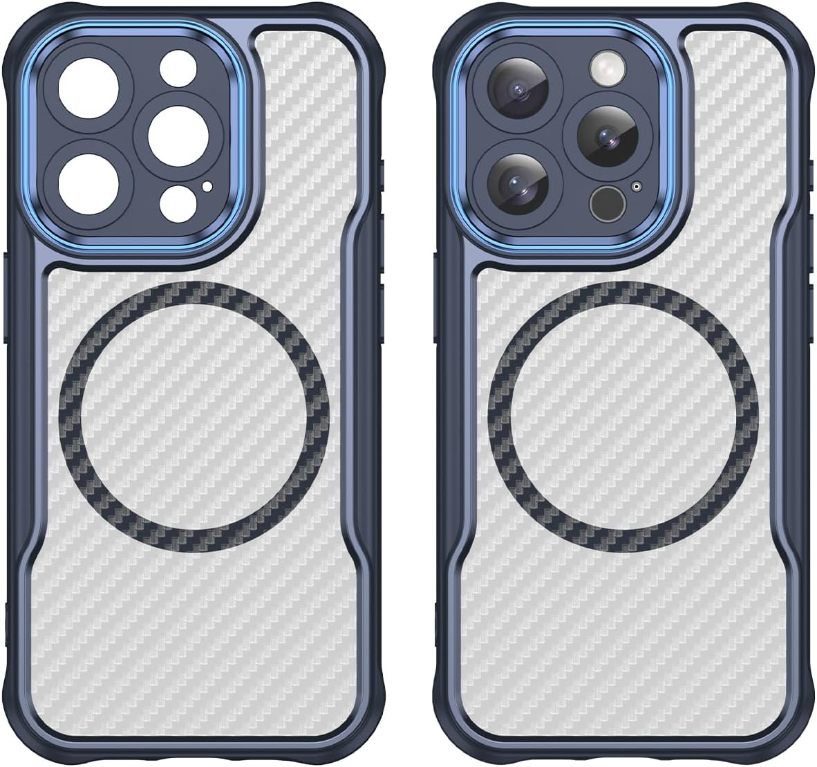 Magnetic carbon fibre case for iPhone 15 Pro, support wireless charging, carbon fibre shockproof slim case Blue