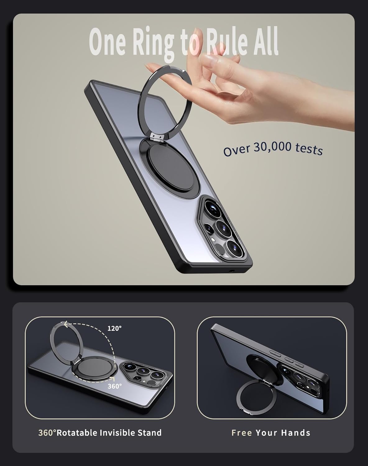 iTape Magnetic phone case for Samsung Galaxy S25 Ultra, mechanical gear 360° rotating bracket supports wireless charging, shockproof ultra-thin shell Gray