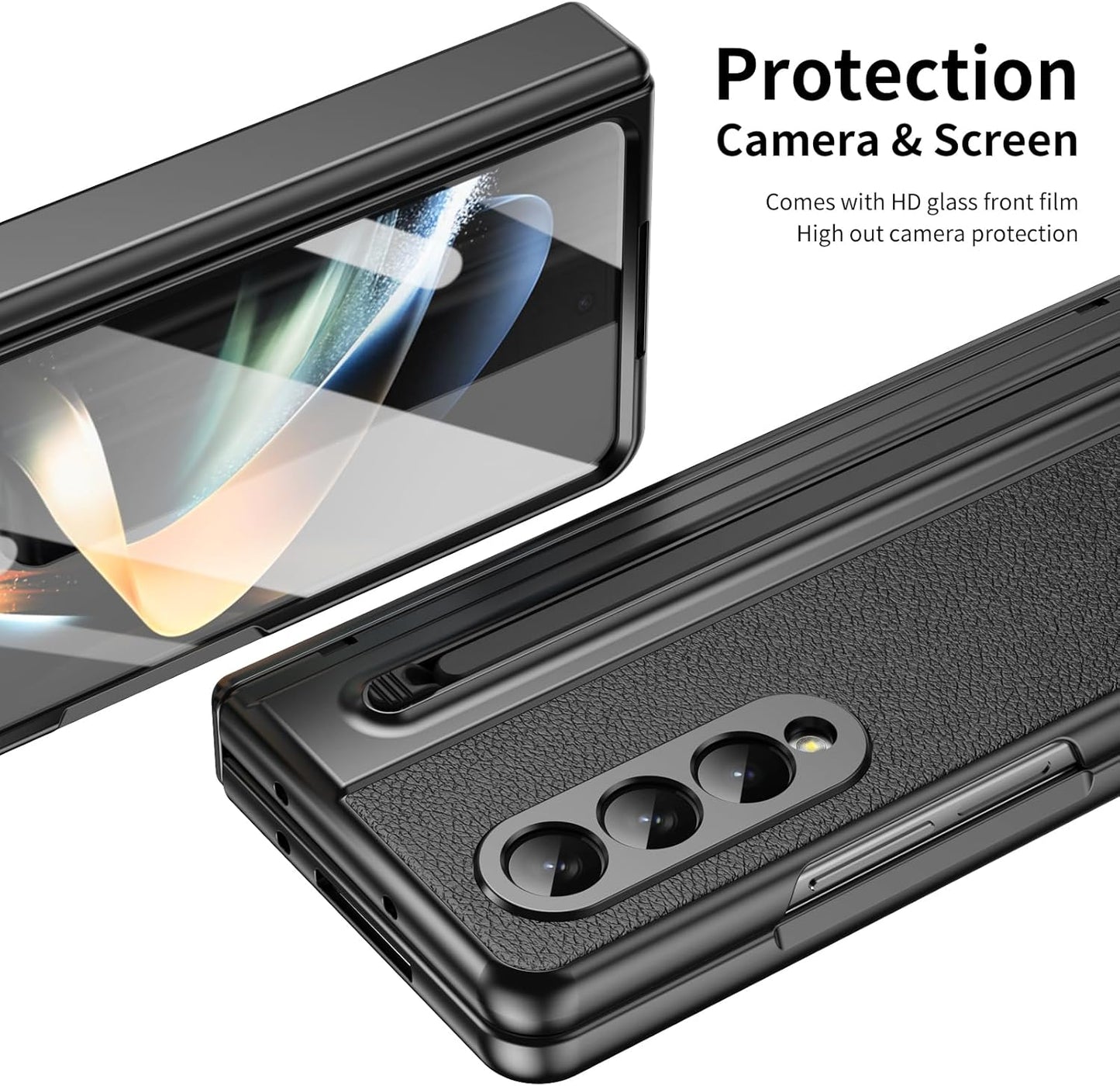 iTape Lightweight phone case for Samsung Galaxy Z Fold4, hinged case supports wireless charging with lens protection, screen protector, complimentary stylus, drop-proof and fingerprint resistant Blue