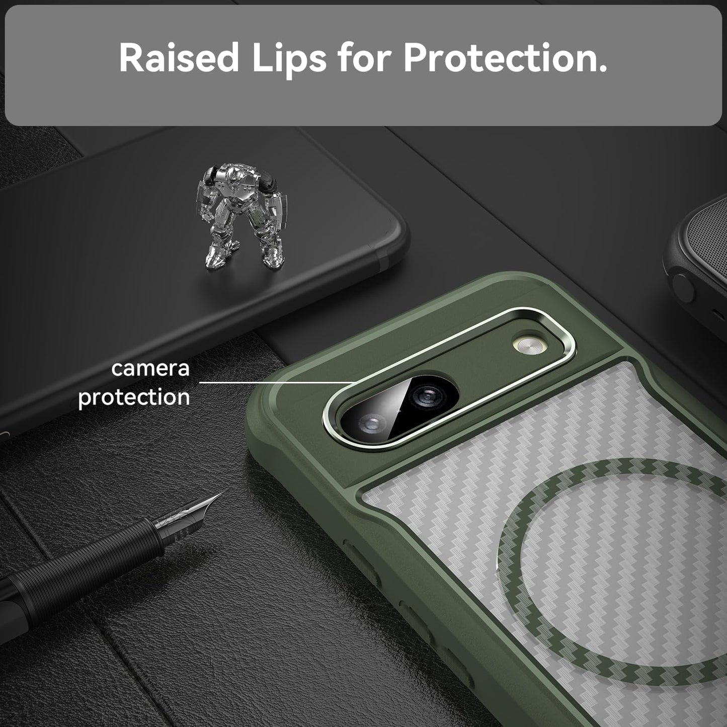 iTape Magnetic carbon fibre case forGoogle Pixel 8a, support wireless charging, carbon fibre shockproof slim case Black