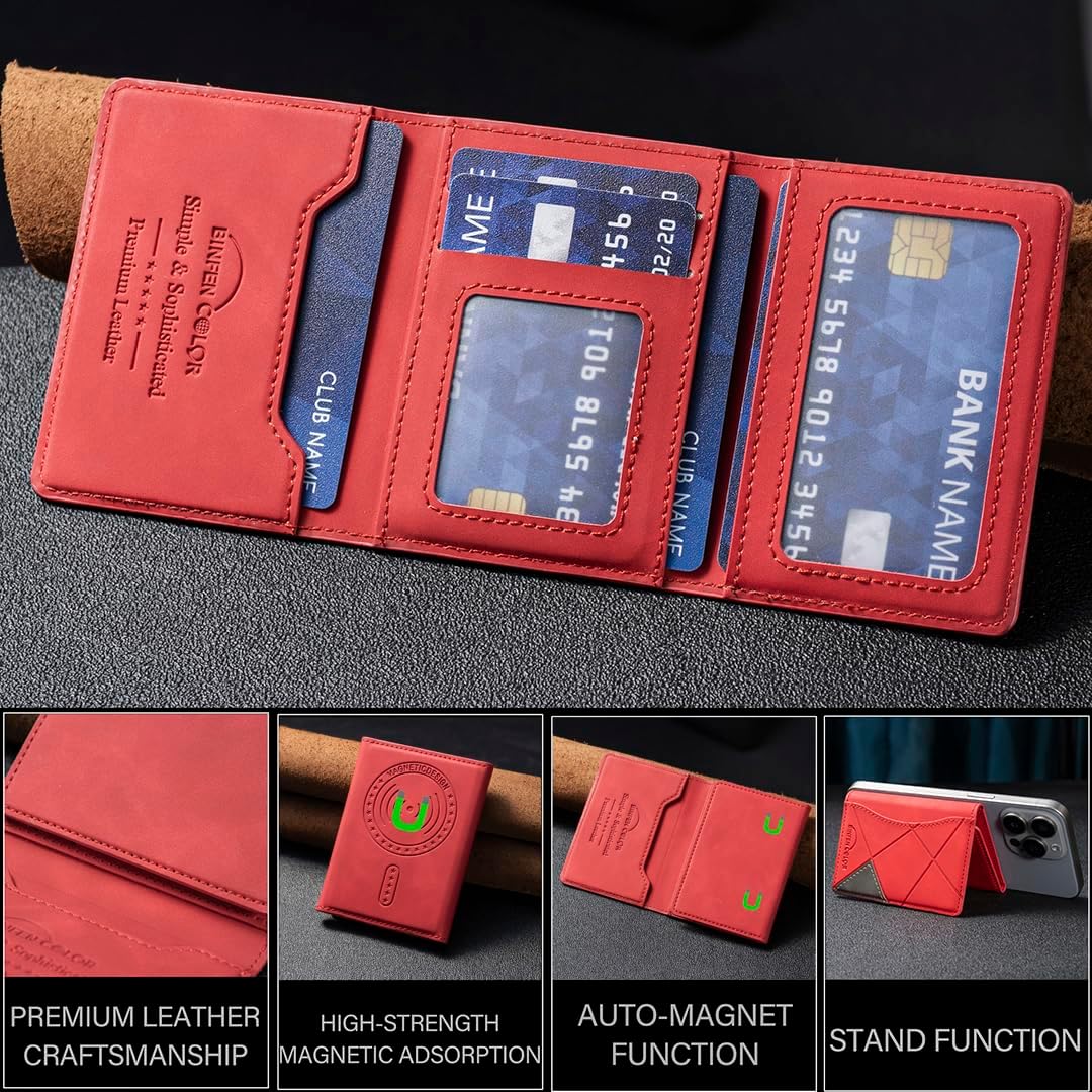 iTape Leather Magnetic Phone Wallet Compatible with Various Phone Models Android and iOS, Ultra-thin Trifold Wallet Card Holder Flip Stand Purple
