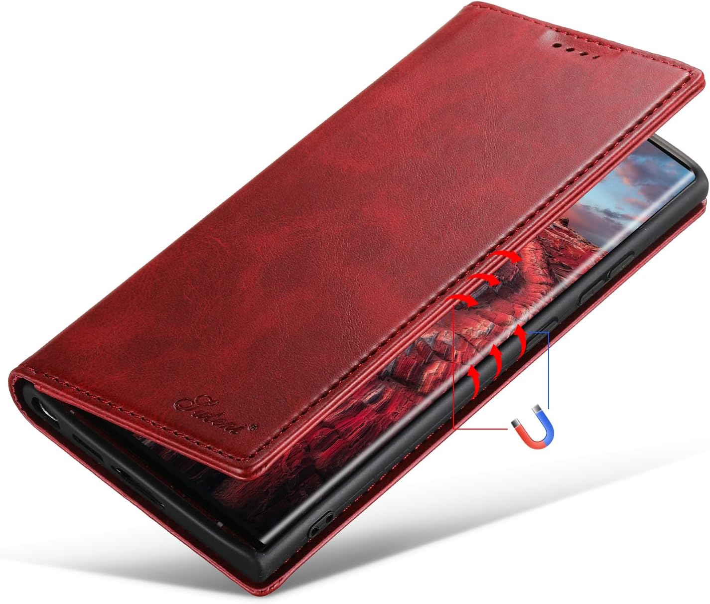 iTape Wallet phone case for Samsung Galaxy S24 Ultra, magnetic flip cover stand, leather phone case for Samsung Galaxy S24 Ultra Leather phone case Red