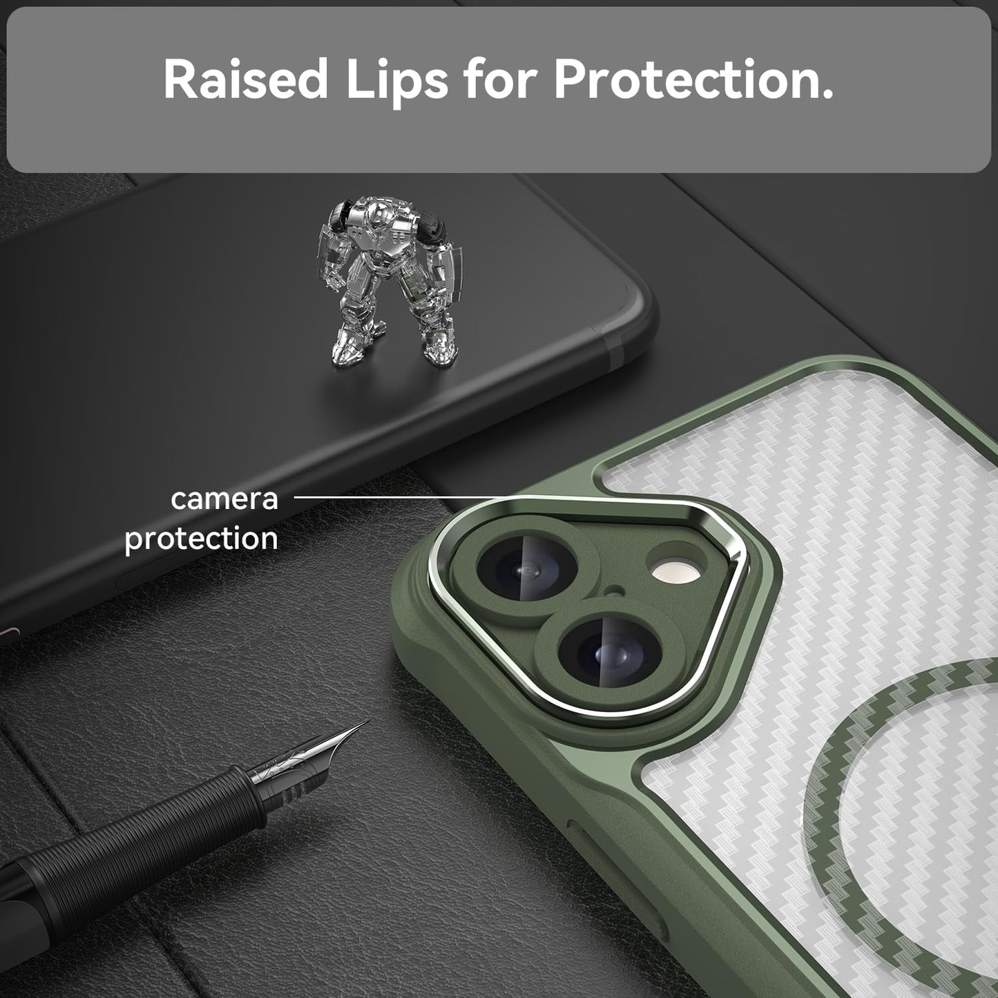 Magnetic carbon fibre case for iPhone 16 Plus, support wireless charging, carbon fibre shockproof slim case Black
