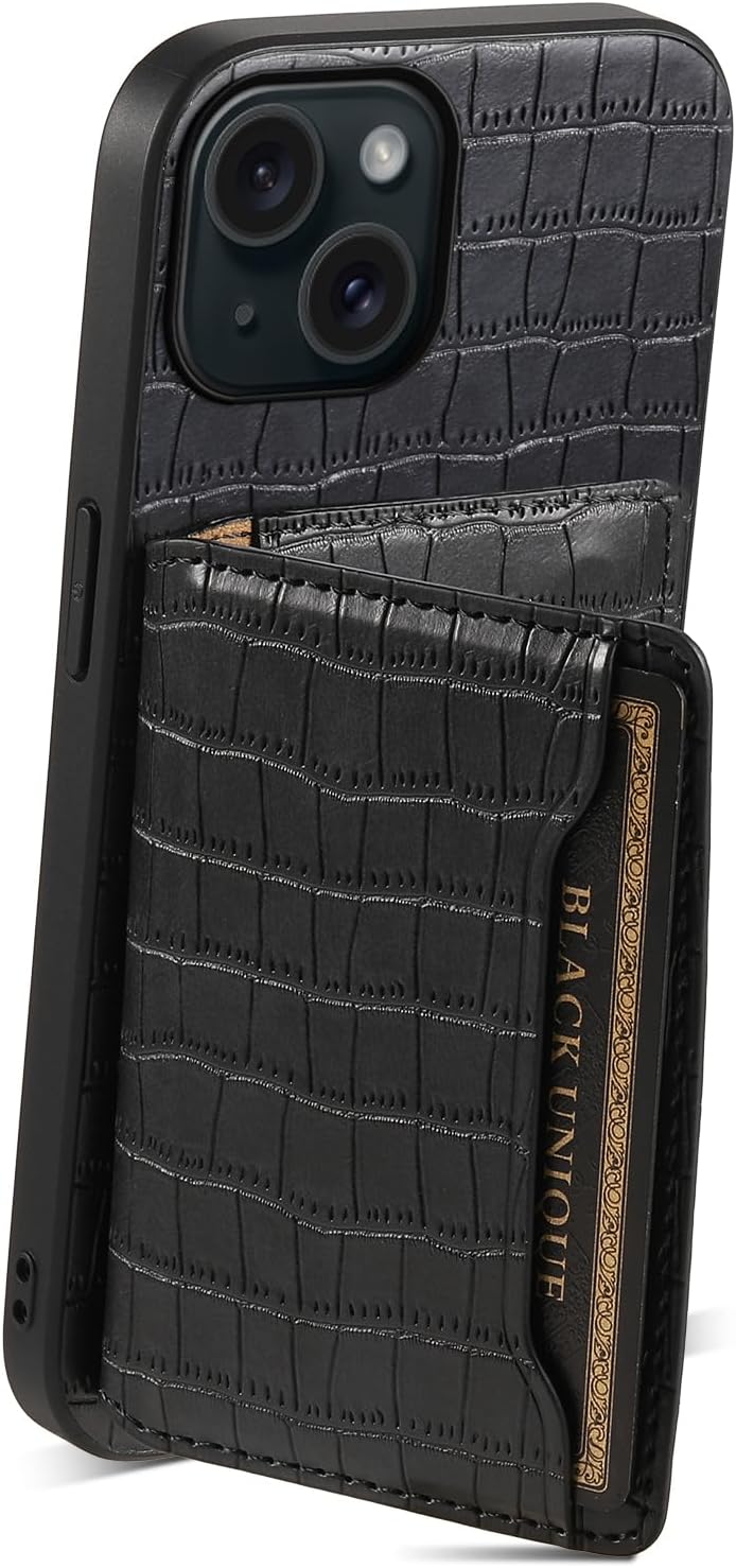 Crocodile pattern phone case suitable for iPhone 15 Pro max, magnetic card holder holder card slot phone case, Green