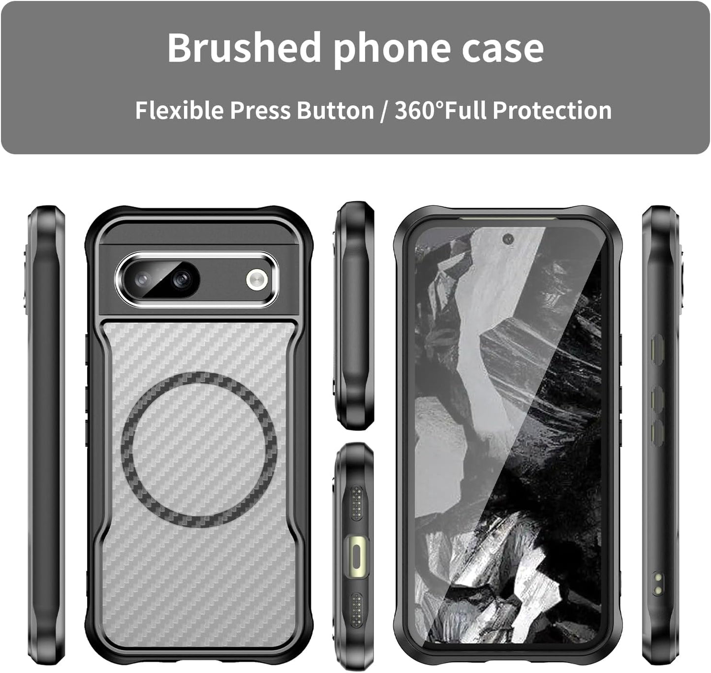 iTape Magnetic carbon fibre case forGoogle Pixel 8a, support wireless charging, carbon fibre shockproof slim case Black