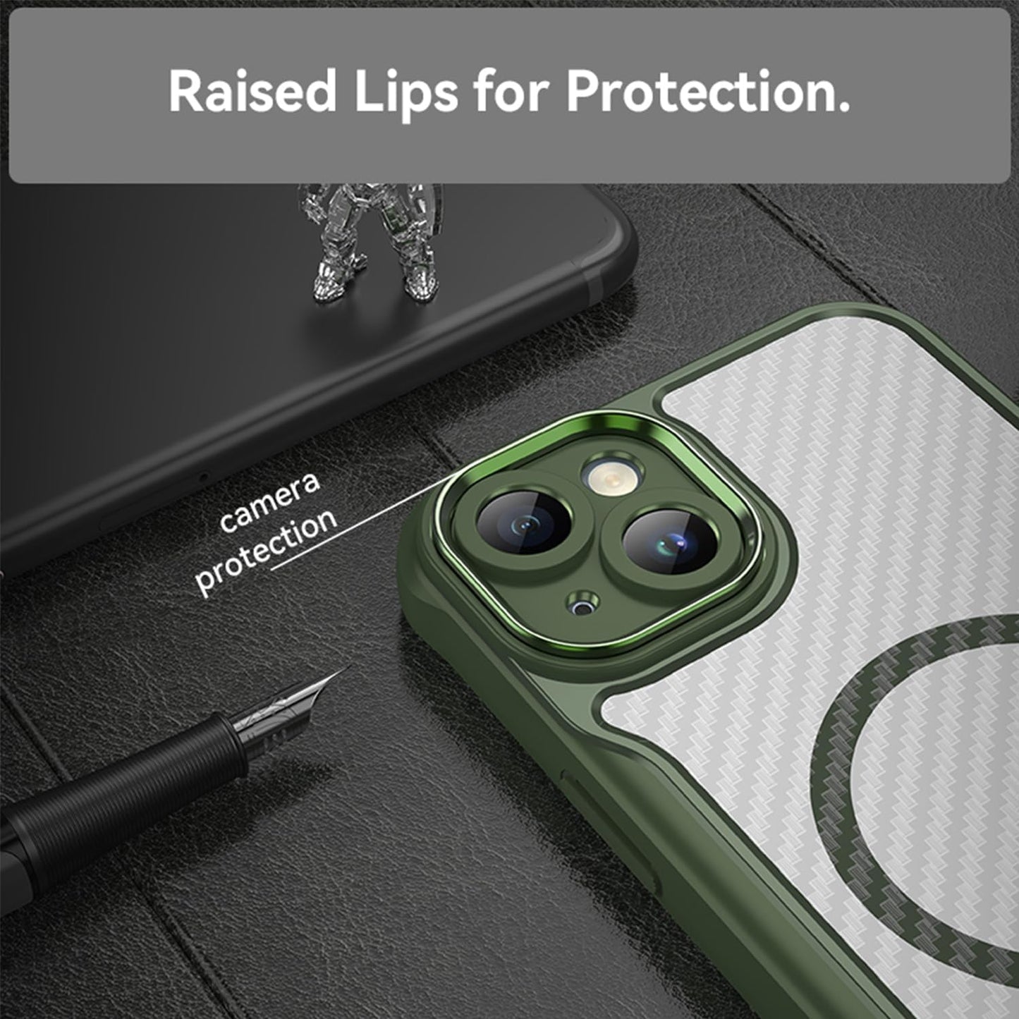 Magnetic carbon fibre case for iPhone 15 Plus, support wireless charging, carbon fibre shockproof slim case Black